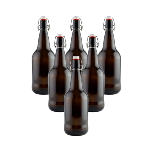 FastRack Swing Top Glass Bottles |33 oz – Pack of 6| Amber Flip Top Glass Bottles for Home Brewing, Carbonated Drinks, Kombucha, Fermentation, Water | Food Grade – ECO Friendly - color: Amber