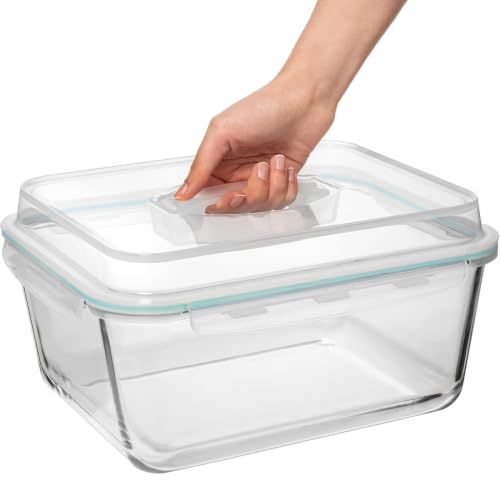 6500 ML / 220 oz / 28 Cup LARGE Glass Food Storage Container with Airtight Locking Lid. Ideal Storing food, Vegetables, Fruits. Baking Casserole, Lasagna, Roasting Turkey, Chicken BPA Free Oven Safe - size: 6500 ml