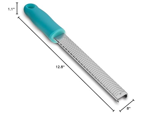 8-Inch Lemon Zester & Cheese Grater 18/8 Stainless Steel Citrus Zester for Lemon, Lime, Parmesan, Garlic & Ginger 8’’ Long Razor Sharp Blade, Ergonomic Non‑Slip Handle with Protective Cover, Blue - color: B-Blue