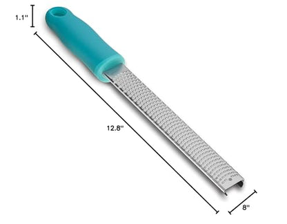 8-Inch Lemon Zester & Cheese Grater 18/8 Stainless Steel Citrus Zester for Lemon, Lime, Parmesan, Garlic & Ginger 8’’ Long Razor Sharp Blade, Ergonomic Non‑Slip Handle with Protective Cover, Blue - color: B-Blue