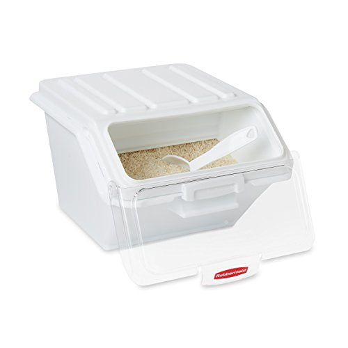 Rubbermaid Commercial Products ProSave Shelf Food Ingredient Bin with Scoop 40-Cup White Kitchen Food Storage Sugar/Grains/Rice/Baking Supplies - size: 40 Cup