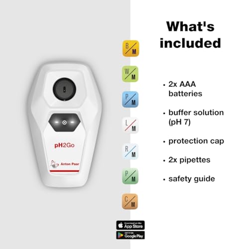 pH2Go - Digital pH Meter by Anton Paar - Glass-Free ISFET Sensor, Guided Calibration (ATC), High Accuracy, App Connected (iOS/Android) | Hydroponics, Aquarium, Pools, Water, Brewing, Winemaking