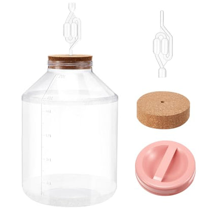 Ziliny 5 Gallon Plastic Wide Mouth Carboy with 1 Wooden Drilled Corks, Airlock, and Lid, PET 5 Gallon Water Jug Jar with Volume Markings for Beer Wine Brewing Fermentation Making Equipment