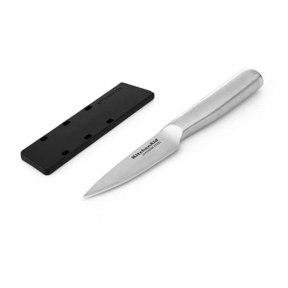 KitchenAid Gourmet Forged Stainless Steel Fine-Edge Paring Knife with Custom-Fit Blade Cover, 3.5-inch, Sharp Kitchen Knife, Japanese Stainless Steel Blade, Black - style: 3.5-Inch Serrated Paring Knife