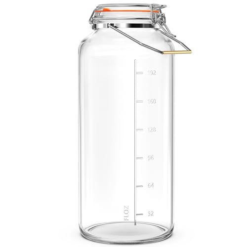 Qianfenie 2 Gallon Glass Jar with Airtight Lid(7600ML), Gallon Airtight Glass Storage Jar with Stainless Steel Handle - Large Glass Food Storage Container with Lid Flour, Sugar, and Dog Treats