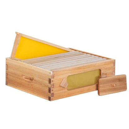 Honey Lake 10 Frame Beehive Medium Super Box with Window, Langstroth Bee Hive Box Kit Dipped in Beeswax Include Wooden Frames & Waxed Foundations, Bee Boxes for Beekeeping Supplement (Unassembled) - size: 10-Frame