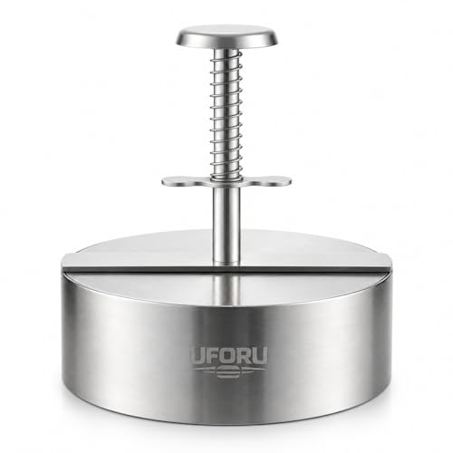 UFORU 4.5 Inch Burger Press,304 Stainless Steel Hamburger Patty Maker,Heavy Duty Non-Stick Patty Press,Spring Back Design,Dishwasher Safe Burger Maker for Smash Burgers Ground Beef,BBQ,Kitchen - size: 4.5inch