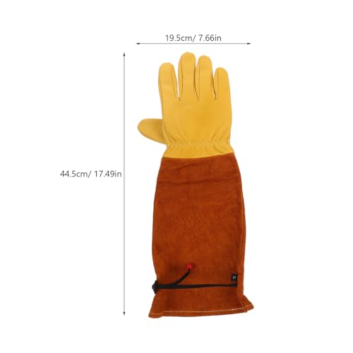 Leather Garden Gloves for Rose Pruning and Beekeeping Thorn and Puncture Resistant Long Sleeve Gloves with Gold Goat Skin Palm and Brown Cowhide Sleeve Size L