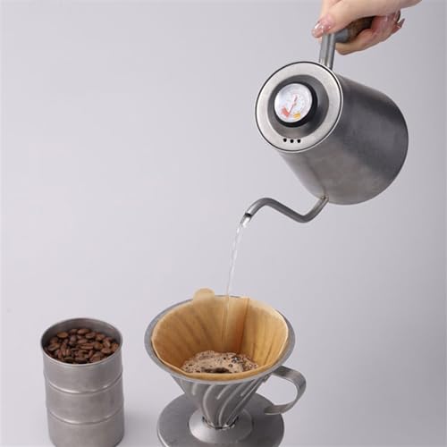 Stainless Steel Coffee Kettle 650ml - Outdoor Camping Pot with Thermometer, Long Spout, Anti-Scald Design - Perfect for Boiling Water and Brewing Coffee Silver 650ML - color: Silver