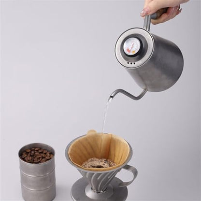 Stainless Steel Coffee Kettle 650ml - Outdoor Camping Pot with Thermometer, Long Spout, Anti-Scald Design - Perfect for Boiling Water and Brewing Coffee Silver 650ML - color: Silver