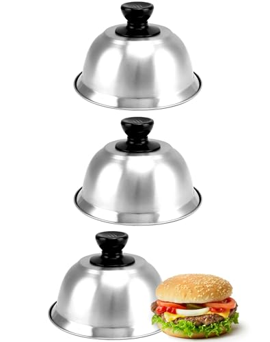 QWORK 6" Burger Covers Small Cheese Melting Dome, 3 Pack Stainless Steel Food Cover for Burger, Steak