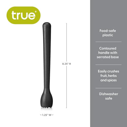 True Bash Muddler for Cocktails, Fruits, Spices, Herbs, Bar Muddler for Mojitos, Mint Juleps, Old Fashioneds, Kitchen and Home Bar Accessories, Bartender Tools, Lemon & Lime Smasher, 8.25", Black - color: Black