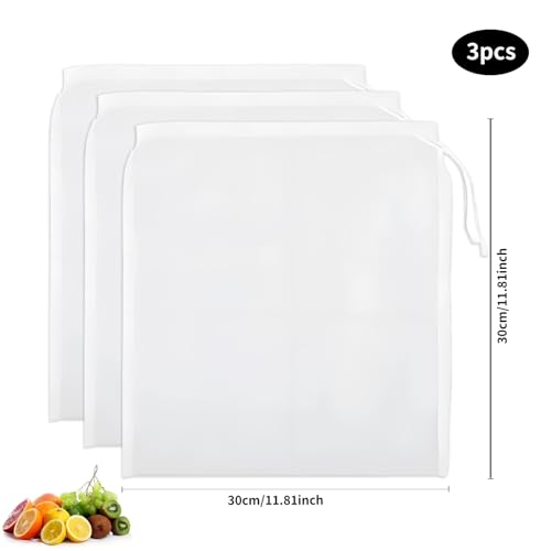 3 PCS Cheese Cloth Bag for Straining, 12 x 12 Inch Reusable Nut Milk Bag, Cheesecloth Bags for Straining, Fine Mesh Strainer Bags for Nut Milk, Juice, Coffee & Cheese Making - size: 3 PCS - 12x12 Inch