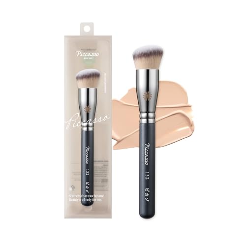 Piccasso 132 Foundation Brush - Professional Rounding Makeup Brush for Liquid & Cream - Seamless Flawless Finish, Beginner Friendly K-Beauty Tool - High Adherence & No Streaks, Durable Synthetic Hair - color: Rounded