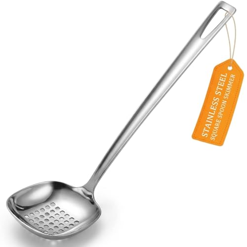 ULTECHNOVO Stainless Steel Soup Ladle 11.37In Slotted Kitchen Cooking Utensil with Non-Slip Handle for Serving Gravy Salad Dressing Pancakes and Chili Sauces