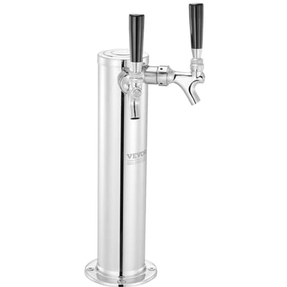 VEVOR Kegerator Tower Kit, Dual Taps Beer Conversion Kit, Stainless Steel Keg Beer Tower Dispenser with Dual Gauge CGA320 Regulator & D-System Keg Coupler, Self-Closing Spring for Party Bar Home - style: Dual Faucets Beer Tower