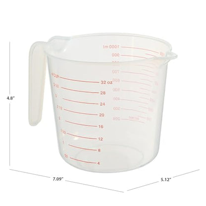Professional Kitchen Measuring Cup, 4-Cup/32oz Capacity, Clear BPA-Free Plastic, Dual Scale Markings, Microwave Safe with Easy-Pour Spout and Ergonomic Handle for Cooking and Baking