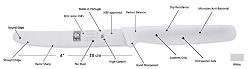 ICEL 4.25 Inch Straight Edge Round Tip Paring Knife, High Carbon German Stainless Steel Blade, Factory-Sharp Edge, Non-Slip Textured White Polypropylene Handle - color: White