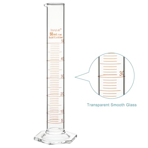 stonylab Graduated Cylinder, 2-Pack B Grade Borosilicate Glass Cylinder with Stable Hexagonal Base, 50 ml - size: 50 ml
