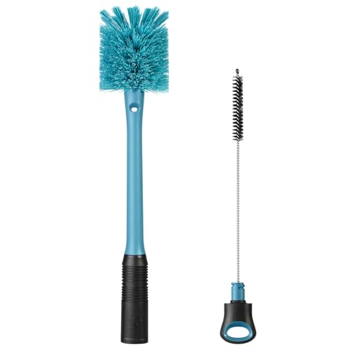 MOSOLAN 2-in-1 Water Bottle Brush and Straw Cleaner Brush, Long Handle Scrub Brush with Replaceable Head for Water Bottles, Glasswares, Mugs, Flasks, Tumblers and Kitchen Sink, Smokey Blue, 1 Pack - color: Smokey Blue, size: 1 Count (Pack of 1)