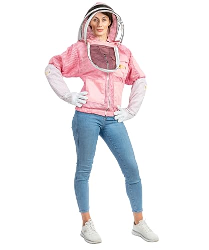 -- 3 Layer Beekeeping Ventilated Jacket Fully Protection Beekeepers Ultra Ventilated Bees Jacket with Fencing Veil (5XL, Pink) - color: Pink, size: 5X-Large