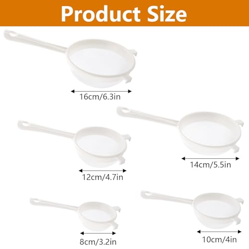 5Pcs Kefir Strainer Set, 5 Sizes Plastic Nylon Mesh Strainers with Handle Double Ear Fine Mesh Colander Flour Sifter for Yogurt Baking Kitchen Kefir Tea Juice Pasta