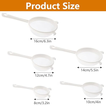 5Pcs Kefir Strainer Set, 5 Sizes Plastic Nylon Mesh Strainers with Handle Double Ear Fine Mesh Colander Flour Sifter for Yogurt Baking Kitchen Kefir Tea Juice Pasta