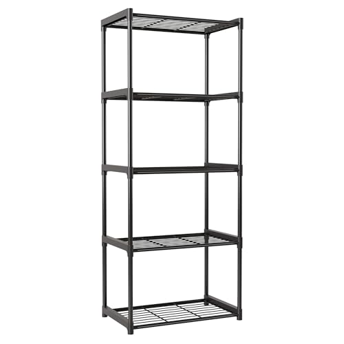 5-Tier Storage Shelves with Plastic Connectors – Metal Shelf Organizer for Pantry, Closet & Bathroom, Space-Saving Sturdy Shelving Unit Rack, Black, 17.3" x 12.8" x 56.7" - size: 17.3" x 12.8" x 56.7"(5T)