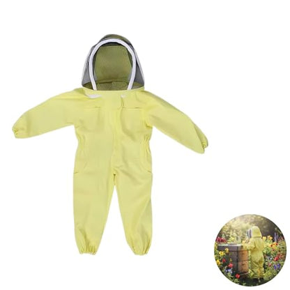 Junior Beekeeping Suit, Yellow L Size, Full Body Protection Bee Suit with Ventilated Hood, Cotton Polyester Blend