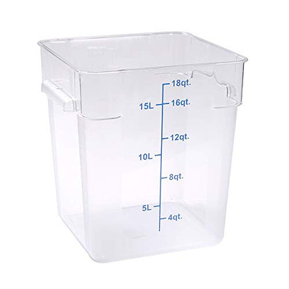 Restaurantware Met Lux 18 Quart Brine Buckets 10 Square Marinating Containers - With Volume Markers Built-In Handles Clear And Blue Plastic Dough Rising Buckets Freezer-Safe Lids Sold Separately - size: 18 Quarts, style: 10 Count