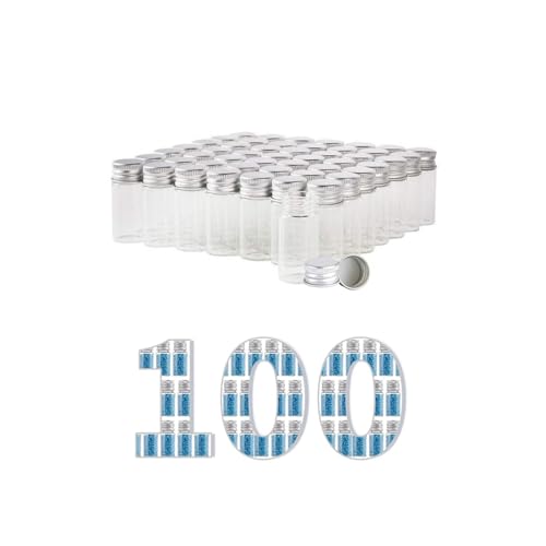 10ml Clear Glass Vials with Screw Caps Mini Bottles Aluminum Lids Small Sample Vials Leak-Proof Vials Glass Jars Cosmetics Container Oil Vials Test Bottles,100 Pcs