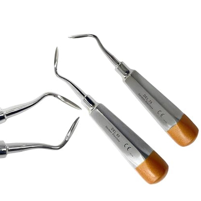 No. 79 & No. 80 Apical Root Tip Pick Elevator, Angled Tip, Hollow Gold Color Handle | Autoclave Safe German Stainless Steel Instruments (Set of 2)