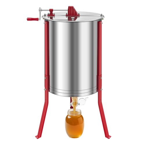 VEVOR Honey Extractor, 6 Frame Manual Honey Extractor with Transparent Lid, Honeycomb Drum Spinner with Height Adjustable Stand, Honeycomb Extraction Centrifuge Equipment for Beekeeping - style: 6 Frame