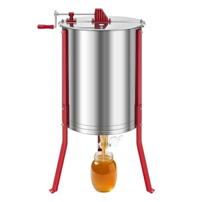 VEVOR Honey Extractor, 6 Frame Manual Honey Extractor with Transparent Lid, Honeycomb Drum Spinner with Height Adjustable Stand, Honeycomb Extraction Centrifuge Equipment for Beekeeping - style: 6 Frame