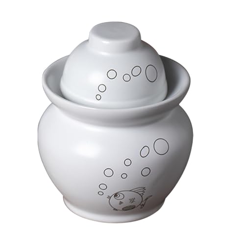 Airtight Ceramic Pickled Vegetable Jar 1.5lb Sealed Fermenting Food Storage Crock for Kimchi and Sauerkraut Kitchen Use