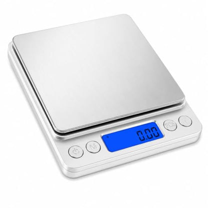 Digital Gram Scale 500g 0.01g Food Scale High Precision Kitchen Scale Multifunctional Stainless Steel Pocket Scale with Back-Lit LCD Display Tare PCS Features Silver
