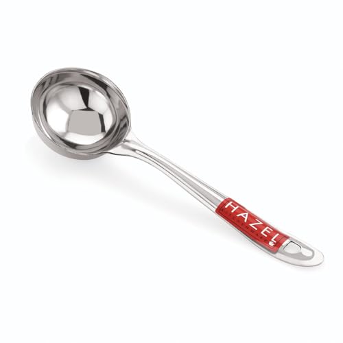 HAZEL Stainless Steel Ladle for Kitchen | 7.3 cm Dia Round Soup Serving Spoon | Heavy Duty Kitchen Spoodle for Cooking, Serving, Curry, Dosa, Gravy - size: Set of 1, style: Ladle