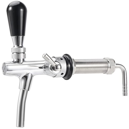 Flow Control Beer Faucet Adjustable Long Shank Keg Tap, Draft Beer Tap Faucet with 5/16'' Barbed Fitting Stainless Steel Core Brass Body Adjustable Beer Keg Tap for Homebrew
