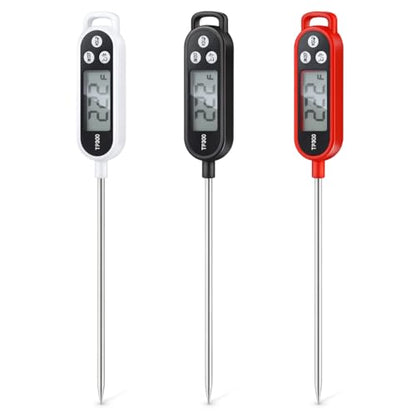 Digital Food Thermometer Combo Pack of 3 | Black+White+Red | Instant Read Meat Probe for Cooking, BBQ, Grill, Oven, Air Fryer | Waterproof Kitchen Thermometer with Long Stainless Steel Probe - color: Malti Color 3in1 combo pack (Red+Black+White)