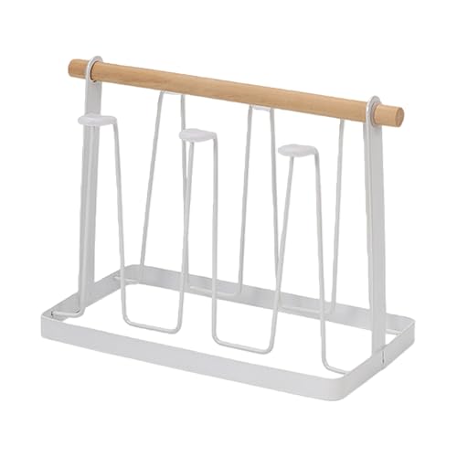 Cup Drying Rack, Bottle Drying Rack, Slanted Iron Coffee Mug Holder Stand, Countertop Glass Organizer, Removable Drain Tray Kitchen Tumbler Caddy, Counter Glass Tree - color: White