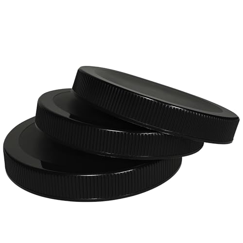 110mm (4.33") Fit - 3-Pack Black Plastic Lids for 1 Gallon Wide Mouth Jars – PE Foam Liner, Food-Grade, Leak-Resistant Caps (Jars Not Included) - color: Black