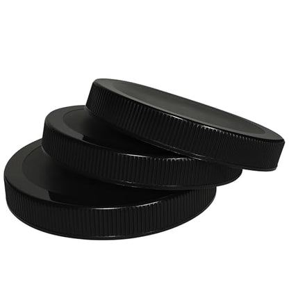 110mm (4.33") Fit - 3-Pack Black Plastic Lids for 1 Gallon Wide Mouth Jars – PE Foam Liner, Food-Grade, Leak-Resistant Caps (Jars Not Included) - color: Black