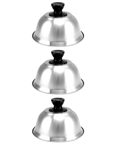 QWORK 6" Burger Covers Small Cheese Melting Dome, 3 Pack Stainless Steel Food Cover for Burger, Steak