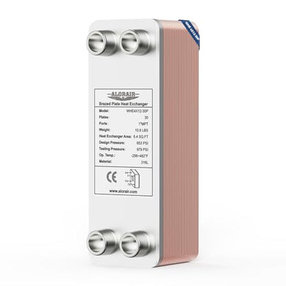 ALORAIR 4"x12" 30 Plates Heat Exchanger with 1" MPT Port,316L Stainless Steel Water to Water Brazed Plate Heat Exchanger for Floor Heating, Water Heating, Commercial and Industrial Refrigeration - size: WHE4X12-30P