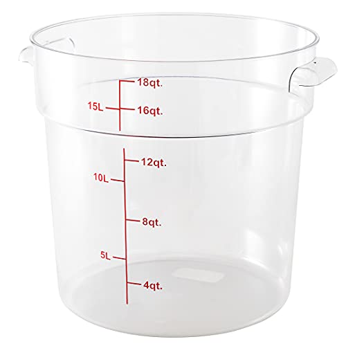 Restaurantware Met Lux 18 Quart Food Storage Container, 1 Round Commercial Storage Container - Lid Sold Separately, With Volume Markers, Clear Plastic Food Prep Bucket, Space-Saving Storage - size: 18 qt, style: 1 Count
