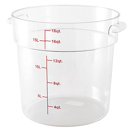 Restaurantware Met Lux 18 Quart Food Storage Container, 1 Round Commercial Storage Container - Lid Sold Separately, With Volume Markers, Clear Plastic Food Prep Bucket, Space-Saving Storage - size: 18 qt, style: 1 Count