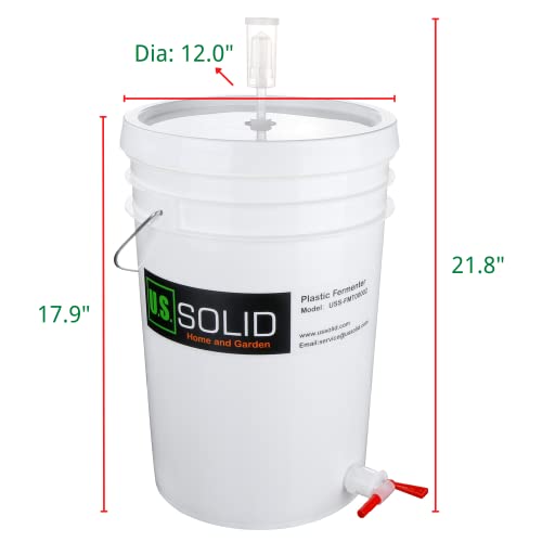 U.S. Solid Plastic Fermenter - 6.5 Gallon Food-Grade Fermenting Bucket Homebrewing Fermentor with Spigot and Airlock BPA Free - size: 6.5 gallon(1-PACK)