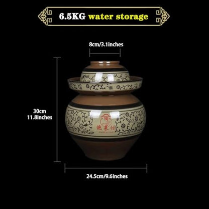 Green Glaze Vine Pattern Chinese Pickle Jar, Natural Clay Classic Fermentation Tank, Cucumber Fermenting Crock, Large Diameter + Stable Bottom(6.5kg/22.93oz) - size: 6.5kg/22.93oz
