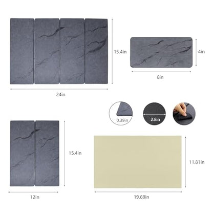 2 PCS Large Stone Dish Drying Mat for Kitchen Counter Diatomaceous Earth Quick Dry Foldable Dish Drying Pad with Anti Slip Mesh Mats(16x24in 4x8in grey)