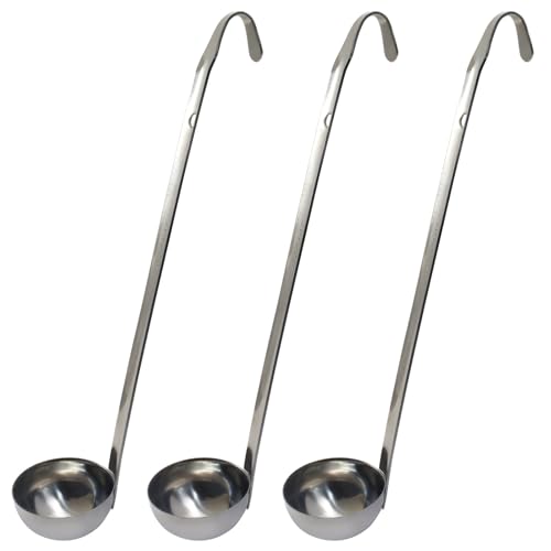 Hitefu 3 Pcs Stainless Steel Soup Ladle Set, 1 oz | Pouring Rim, Long Hooked Handles, For Cooking & Serving, Soup, Sauce, Stews - size: 1 oz